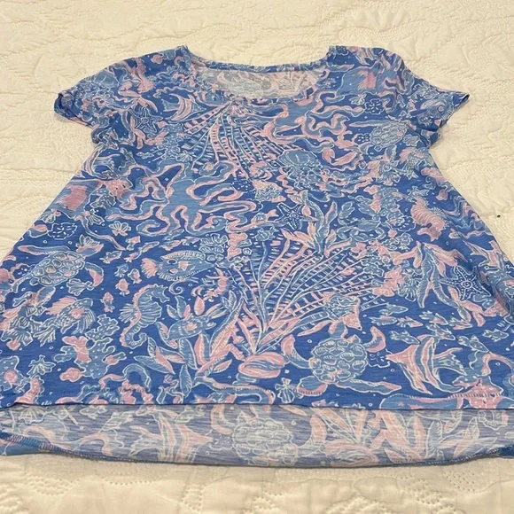 NWOT LILLY PULITZER BOCA BLUE SEA WHAT I SEA scoop neck Etta top size Large - Picture 2 of 5